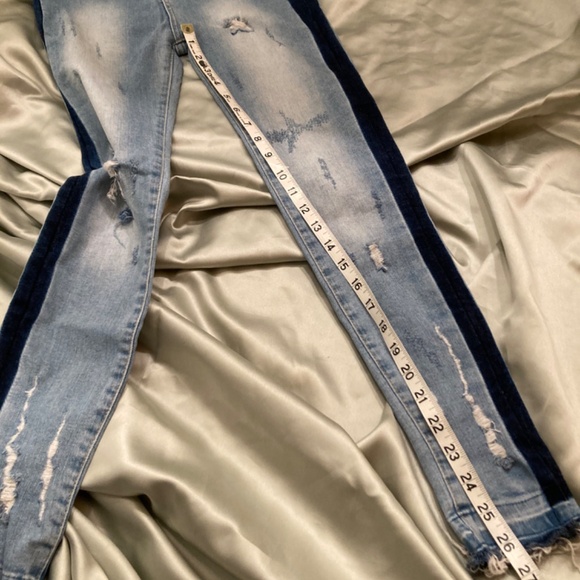 Zeo Basic Premium Tuxedo Stripe Skinny Distressed Hi Wst Jeans 26 Fit Lk 25 EUC - Picture 11 of 16